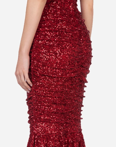 Shop Dolce & Gabbana Long Dress Draped In Sequins In Red