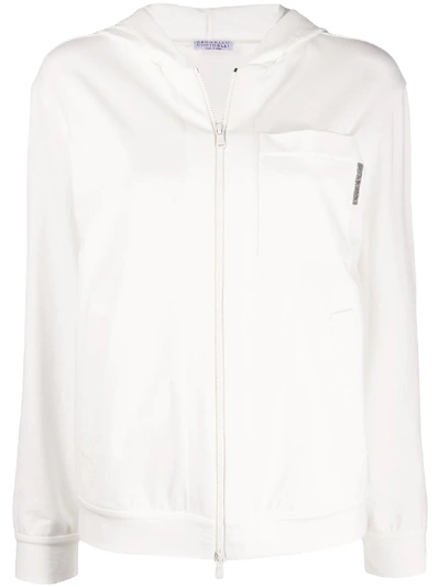 Brunello Cucinelli Sweatshirt In Ivory Color With Chest Pocket In White