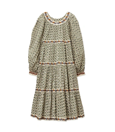 Shop Tory Burch Printed Puffed-sleeve Dress In Ivory Batik Medallion