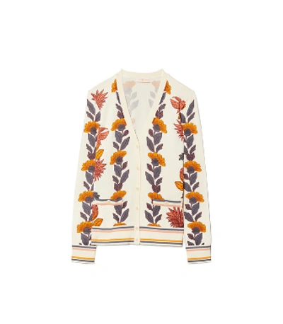 Shop Tory Burch Madeline Printed Cardigan In Orange Wonderland Vine