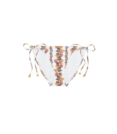Shop Tory Burch Gemini Link Printed String Bikini Bottom In Orange Wonderland Vine