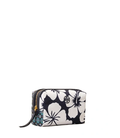 Shop Tory Burch Perry Printed Small Cosmetic Case In Lei Floral/black Batik Medallion