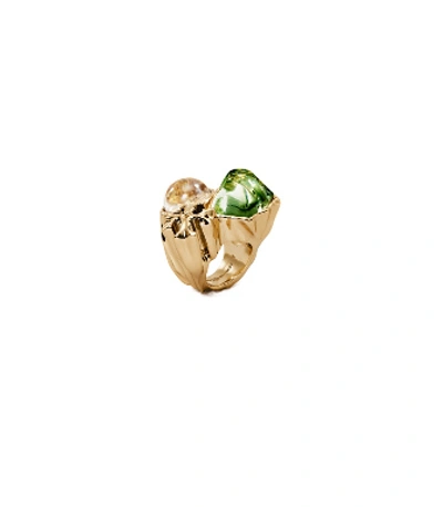 Shop Tory Burch Roxanne Statement Ring In Rolled Brass/green