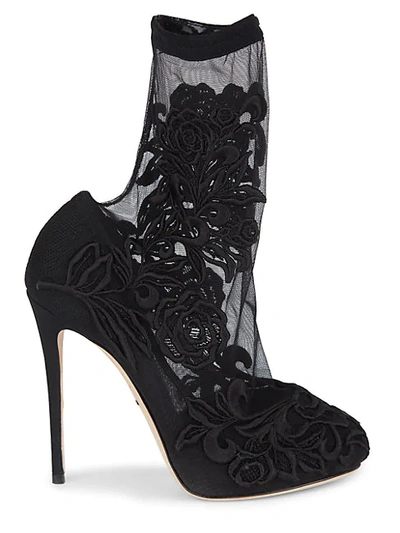 Shop Dolce & Gabbana Lace Mesh Sock Boots In Black