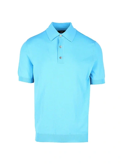Shop Dunhill Woven Polo T-shirt In Bright Blue