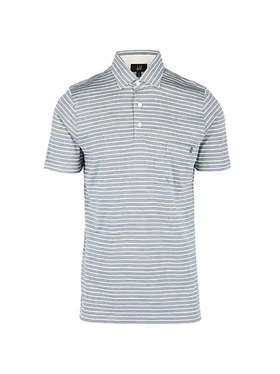Shop Dunhill Regular-fit Cotton & Silk Stripe Polo In Navy