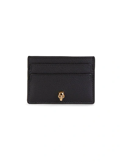 Shop Alexander Mcqueen Women's Skull Pebbled Leather Card Holder In Black