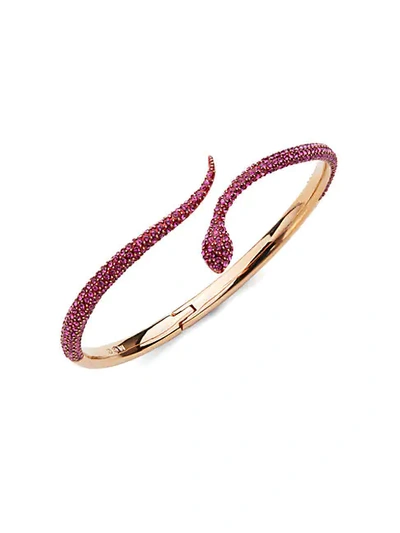 Shop Swarovski Leslie 18k Rose Gold &  Crystal Snake Cuff Bracelet In Pink