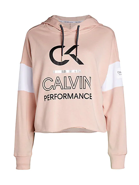 Calvin Klein Performance Logo Colorblock Cropped Hoodie In Pink Sand ...