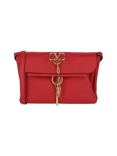 Shop Valentino Medium V-chain Leather Shoulder Bag In Red