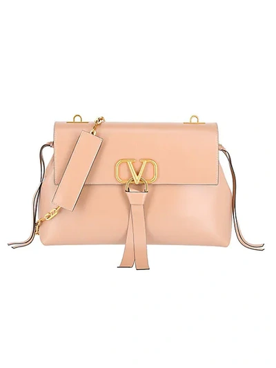 Shop Valentino Large V-ring Leather Shoulder Bag In Pink