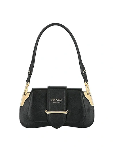 Shop Prada Sidonie Saffiano Leather Shoulder Bag In Black