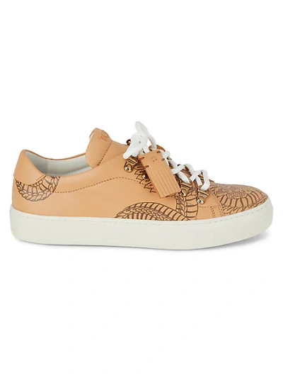Shop Tod's Graphic Leather Sneakers In Tan
