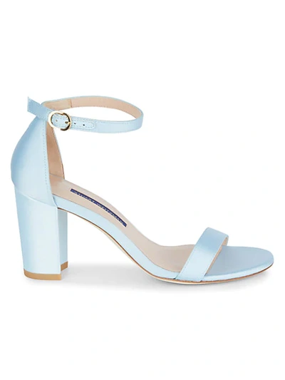 Shop Stuart Weitzman Nearly Nude Suede Ankle-strap Sandals In Powder Blue
