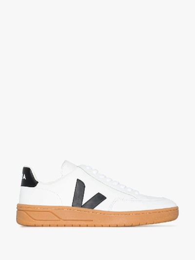 Shop Veja White V-12 Low Top Leather Sneakers