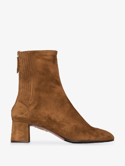 Shop Aquazzura Brown Saint Honore 50 Suede Ankle Boots