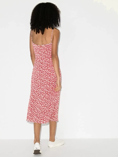 Shop Reformation Arie Gathered Bust Printed Midi Dress In Red