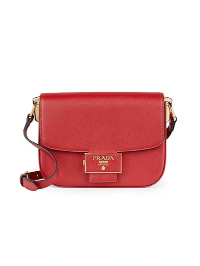 Shop Prada Embleme Saffiano Leather Crossbody Bag In Red