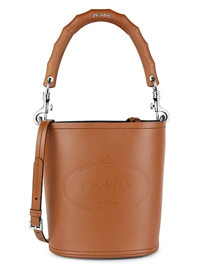 Shop Prada City Heritage Leather Bucket Bag In Brown
