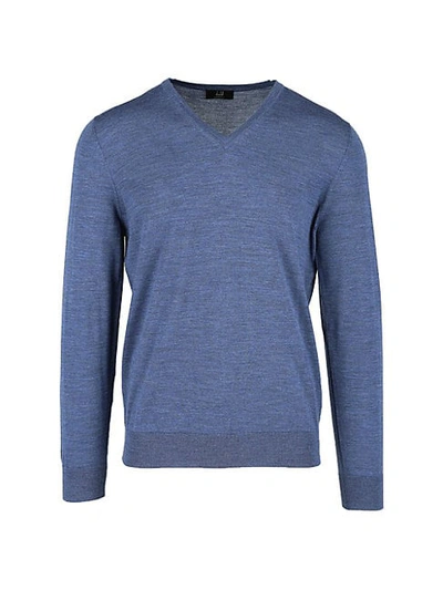 Shop Dunhill Merino Wool V-neck Sweater In Mid Blue