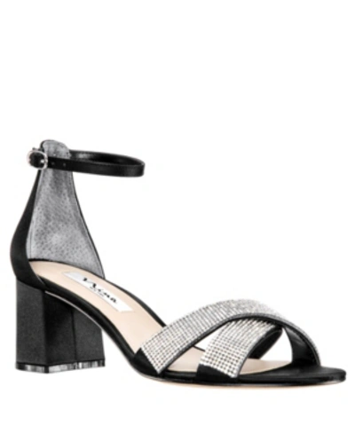 Shop Nina Nolita Block Heel Sandals Women's Shoes In Black Satin