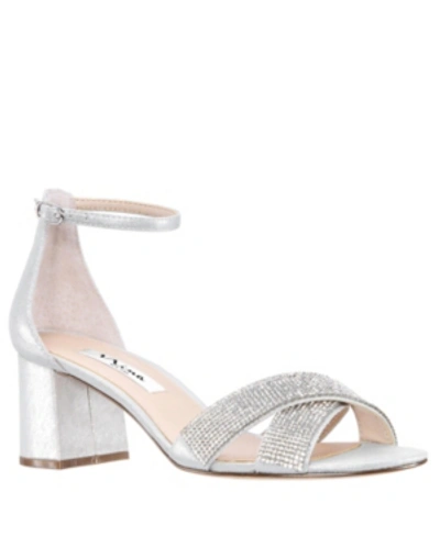 Shop Nina Nolita Block Heel Sandals Women's Shoes In Silver Reflective Suedette