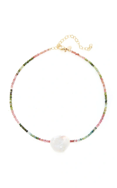 Shop Joie Digiovanni Gold-filled; Tourmaline And Pearl Necklace In Multi