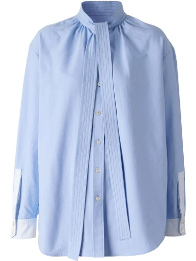 Shop Burberry Neck-tie Shirt In Blue