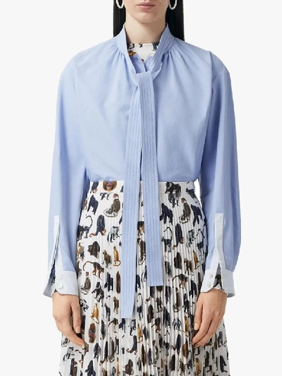 Shop Burberry Neck-tie Shirt In Blue