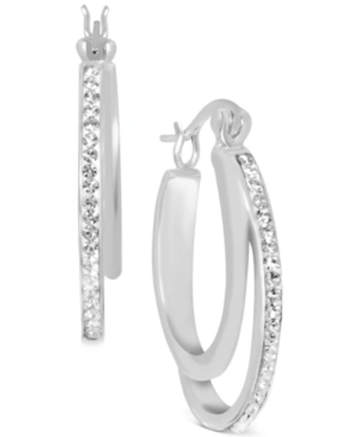Shop Essentials Crystal Double Hoop Earrings In Fine Silver-plate
