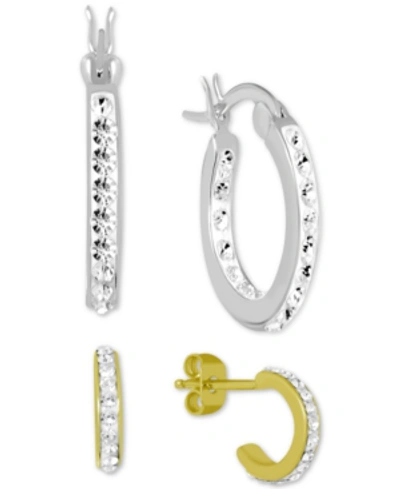 Shop Essentials 2-pc. Set Crystal Hoop Earrings In Fine Silver-plate & Gold-plate In Multi