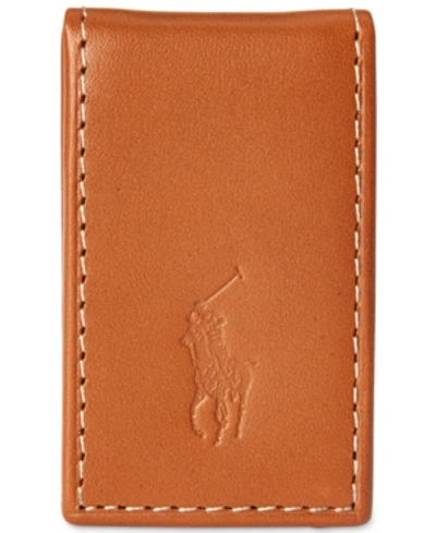 Shop Polo Ralph Lauren Men's Burnished Leather Money Clip In Brown