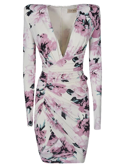 Shop Alexandre Vauthier Floral Print Draped Dress In Pink/white