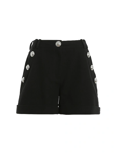 Shop Balmain Button Detailed Cotton Shorts In Black