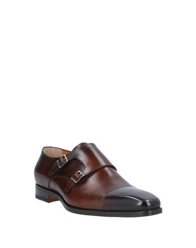 Santoni Double Buckle Moccasin In Brown Leather In Brown