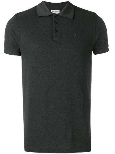 Shop Saint Laurent Cotton And Cashmere Logo Polo Shirt In Black