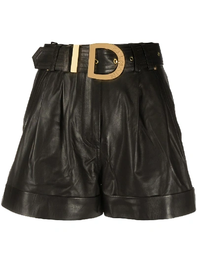 Shop Balmain Belted High-waisted Shorts In Black