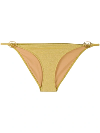 Shop Rixo London Elise Swirl Detail Bikini Bottoms In Gold
