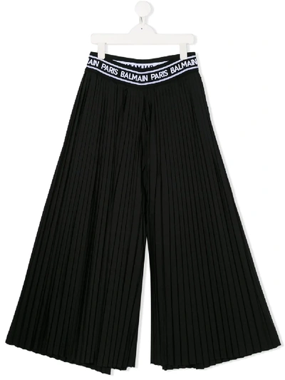 Shop Balmain Teen Wide-leg Pleated Trousers In Black