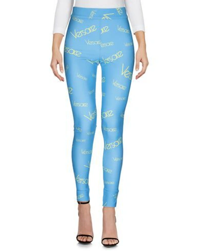 Shop Versace Leggings In Azure