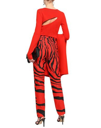 Roberto Cavalli Macro Zebra Print Iguana Jacquard Trousers In Red