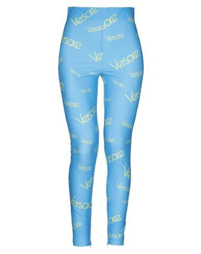 Shop Versace Leggings In Azure