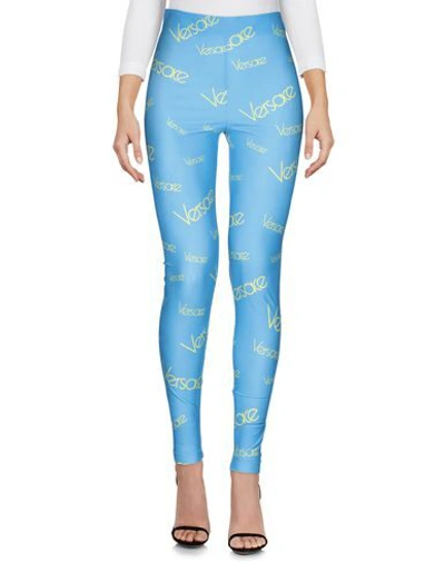 Shop Versace Leggings In Azure