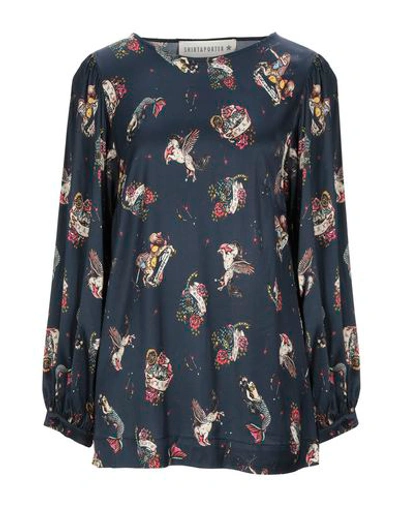 Shop Shirtaporter Blouses In Dark Blue