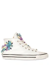 BLACK DIONISO EMBELLISHED LEATHER HIGH TOP SNEAKERS, WHITE