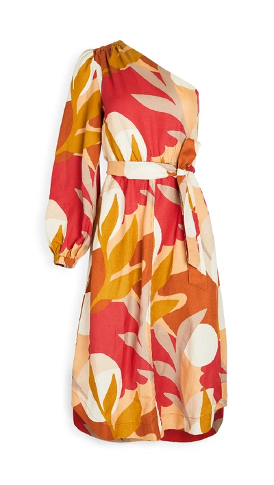 Shop Rebecca Vallance Sangria One Sleeve Midi Dress In Sangria Print