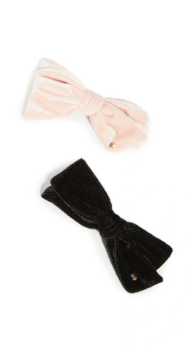 Shop Lele Sadoughi Set Of Two Tied Bows In Blush Black Combo