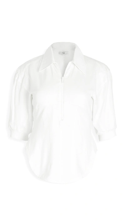 Shop Tibi Corset Polo Zip Up Top In White