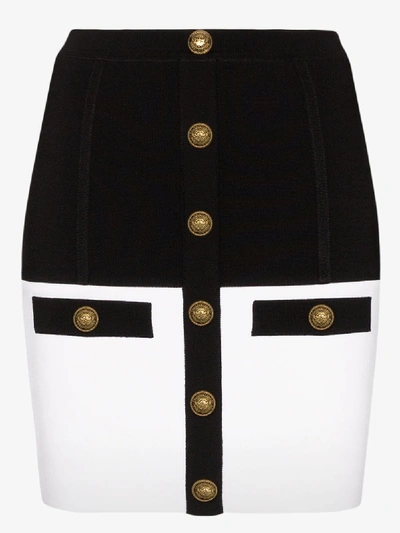 Shop Balmain Colour Block Mini Skirt In Black