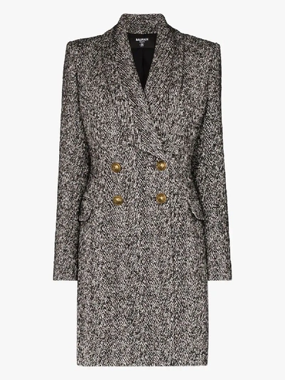Shop Balmain Double-breasted Coat In Grey